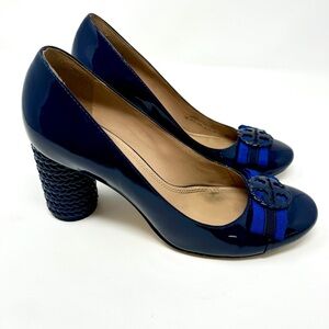 Tory Burch Blue Bow Maritime Patent Leather Pump Heels